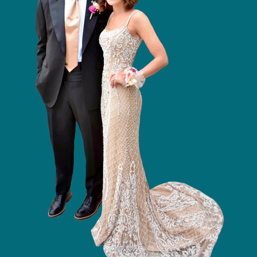 Nude and White beaded Sherri Hill